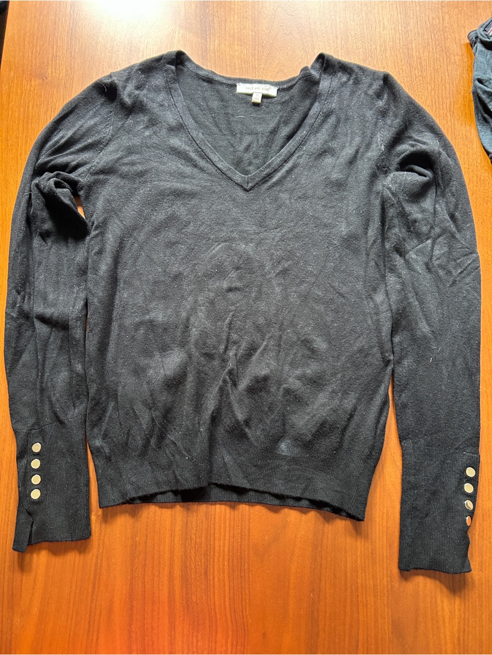 Skies are Blue Black XS Crewneck Sweater with Gold Button Accents